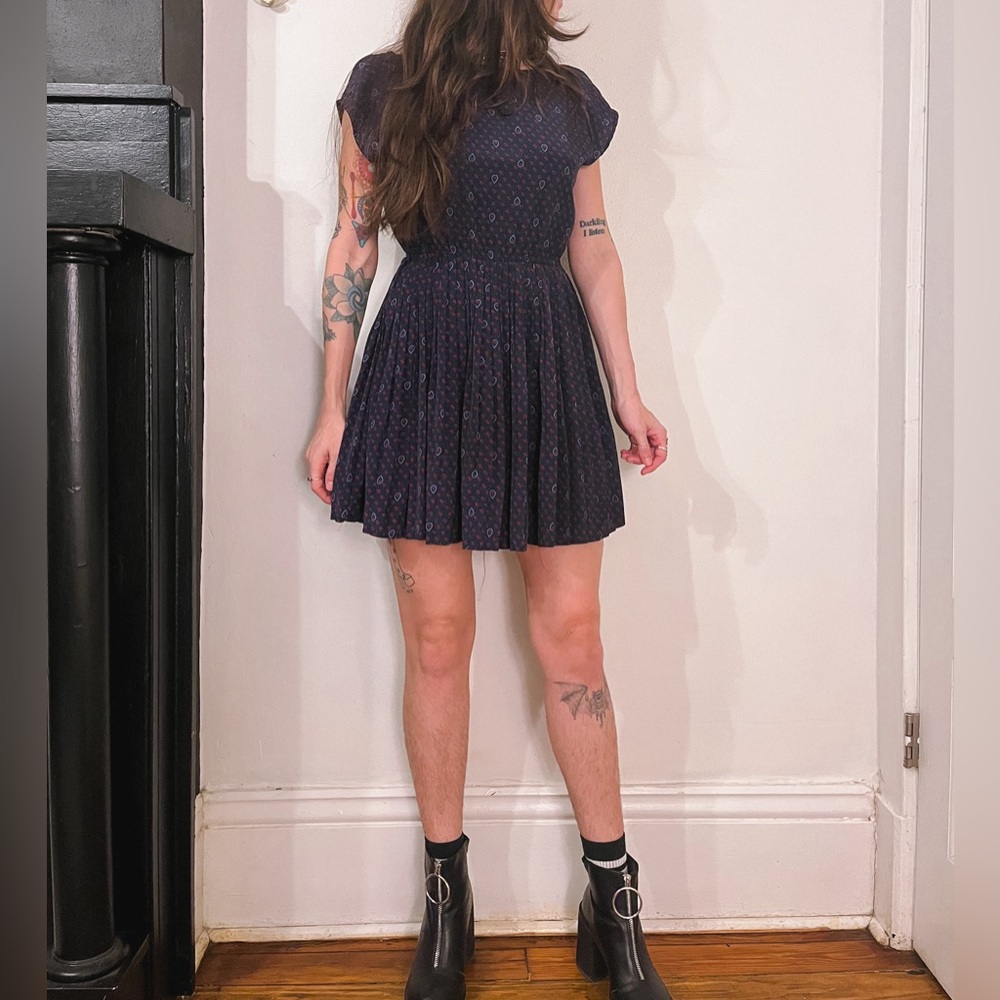 Navy Paisley Dress Deep V Back